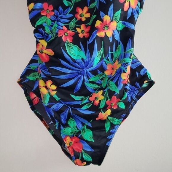 VINTAGE Floral Print bathing suit with Sheer Neckline - Picture 2 of 5